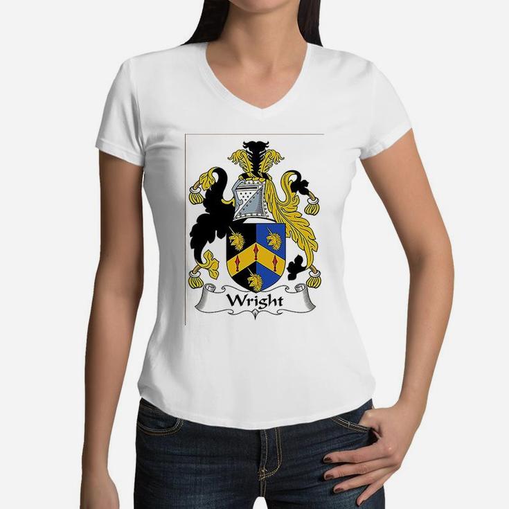 Wright Coat Of Arms Wright Family Crest Women V-Neck T-Shirt