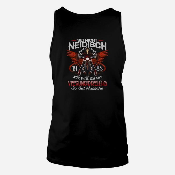 Herren Unisex TankTop 'Sei Nicht Neidisch 1985 - Verwunderlich Gutes Aussehen', Schwarz mit Flügel-Design