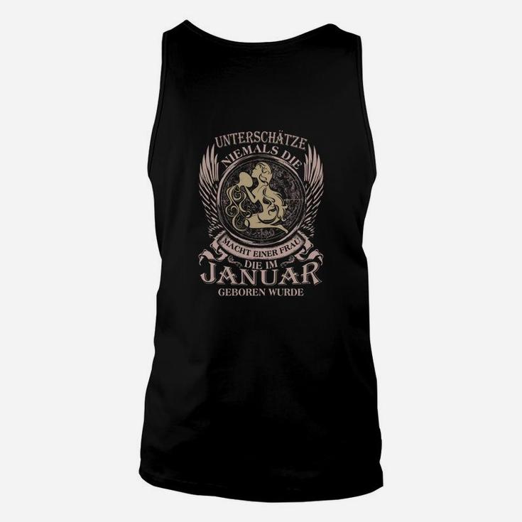 Januar Geborene Löwen-Motiv Schwarzes Unisex TankTop mit Spruch