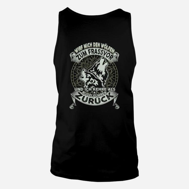 Schwarzes Herren Unisex TankTop, Wolfsmotiv & Liedermacher Spruch