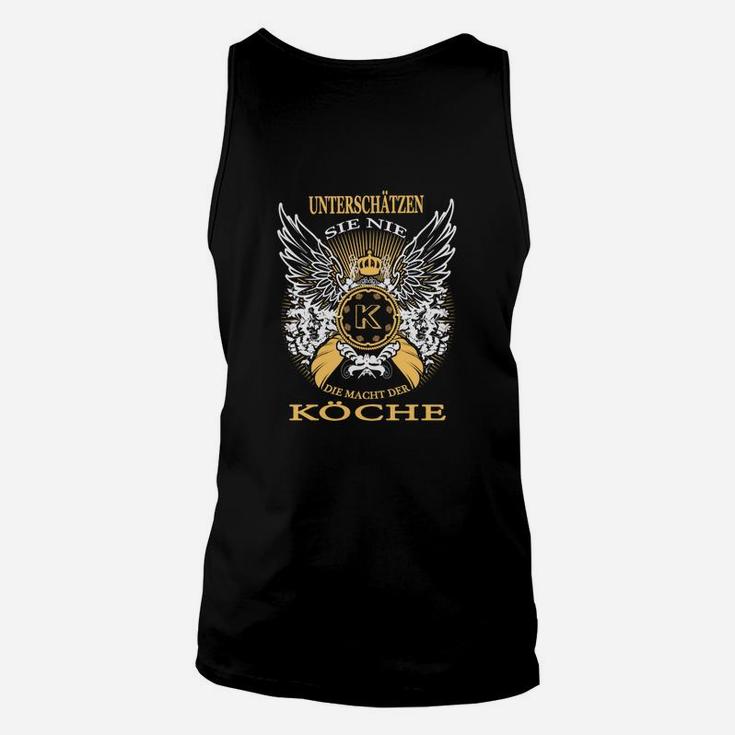 Schwarzes Unisex TankTop mit goldenem Köche-Emblem, Flügeln & Spruch