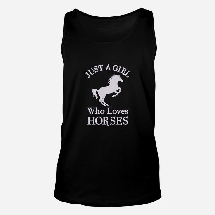 A Girl Who Loves Horses Horse Lover Gift Girls Fitted Kids Unisex Tank Top