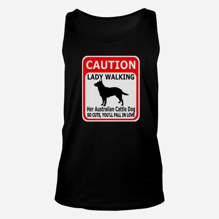 Amusing Cattle Dog Caution Lady Walking Unisex Tank Top