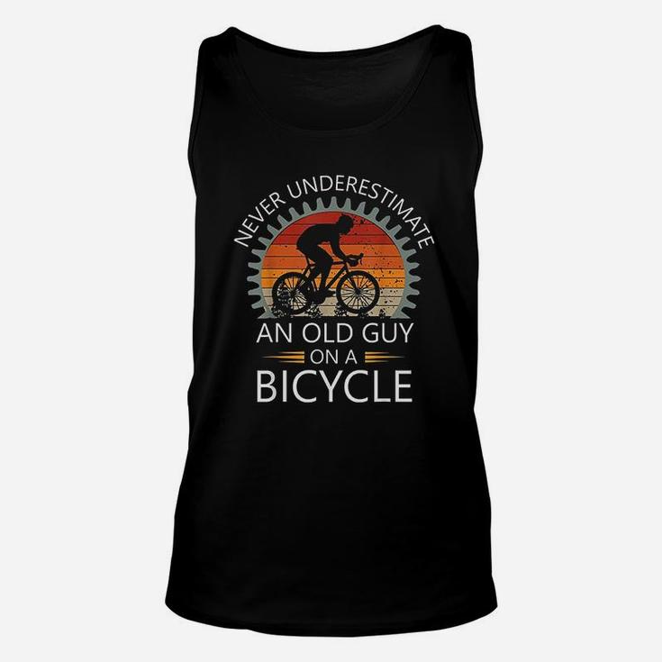 An Old Guy On A Bicycle Cycling Vintage Never Underestimate Unisex Tank Top