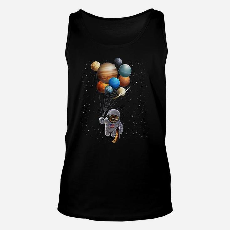 Astronaut Cat In Space Holding Planet Balloon Unisex Tank Top