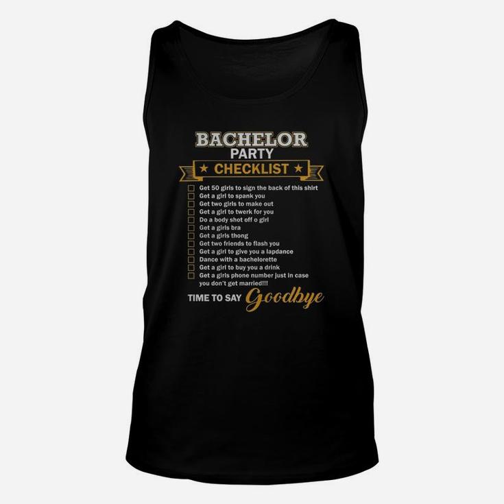 Bachelor Party Shirt Funny Bachelor Party Checklist Shirt Unisex Tank Top