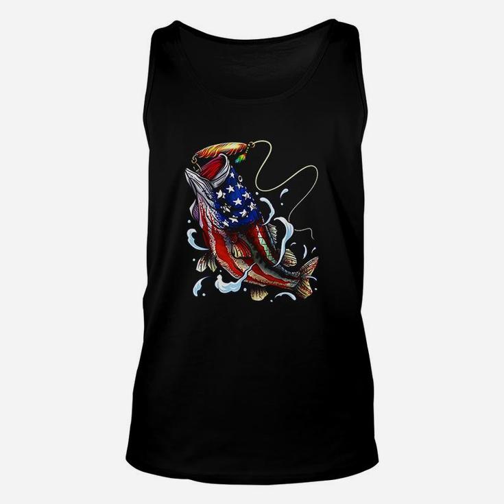 Bass Fishing Fish Angler Dad Father Gift American Flag Unisex Tank Top