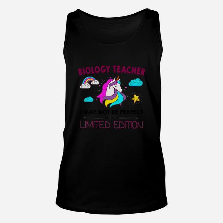 Biology Teacher I May Not Be Perfect But I Am Unique Funny Unicorn Job Title Unisex Tank Top
