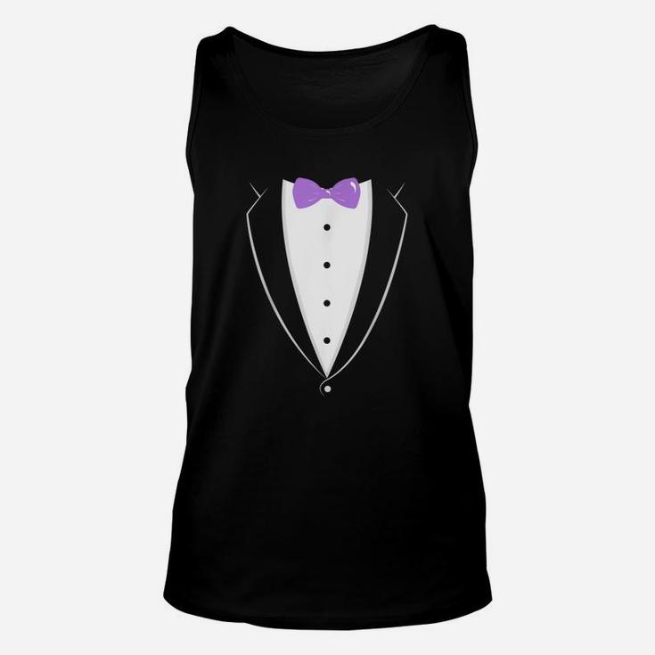 Black And White Tuxedo With Lavender Bow Tie Unisex Tank Top