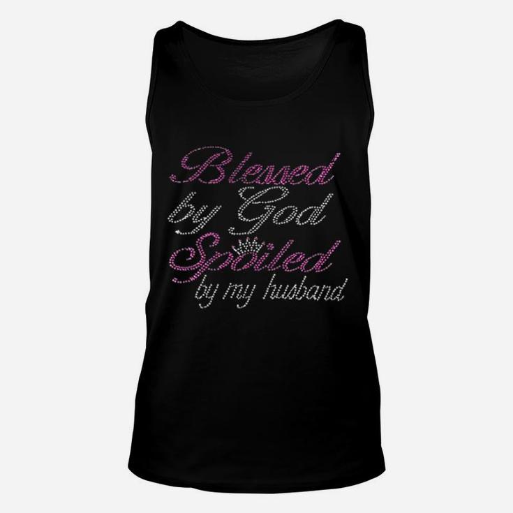 Blessed By God Spoiled My Husband Rhinestone Bling Unisex Tank Top