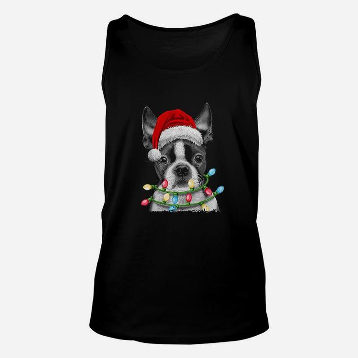 Boston Terrier Santa Christmas Tree Lights Xmas Gifts Boys Unisex Tank Top