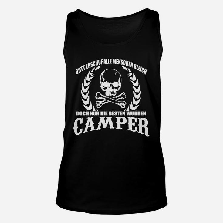 Camping-Enthusiast Schwarzes Unisex TankTop, Totenkopf und Spruch