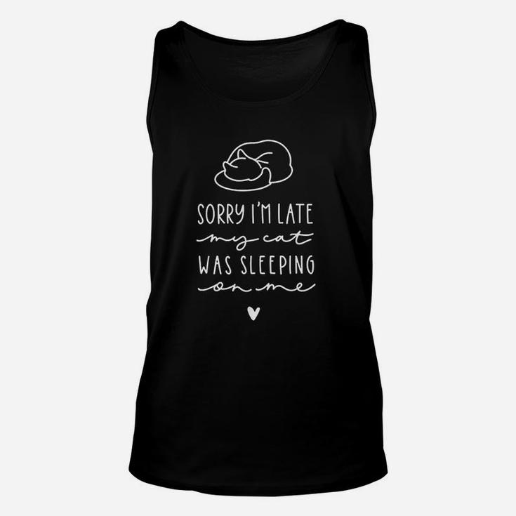 Sorry I'm Late My Cat Was Sleeping On Me Cat And Kitten Gift T-Shirt, Black