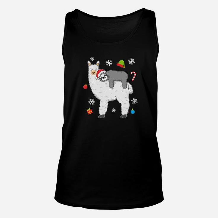 Christmas Funny Fluffy Animal Sloth Riding Llama Unisex Tank Top
