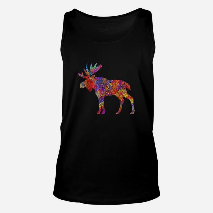 Colorful Canadian Moose Abstract Paint Wildlife Unisex Tank Top