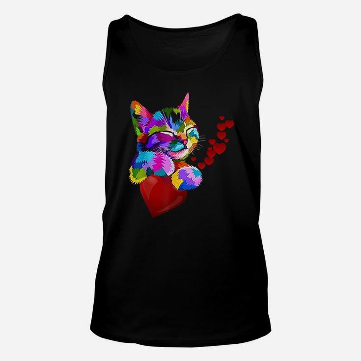 Cute Cat Colorful Funny Valentines Day Hearts Kids Unisex Tank Top
