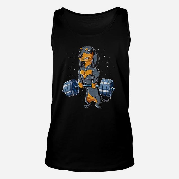 Dachshund Weightlifting Funny Deadlift Men Fitness Gym Unisex Tank Top
