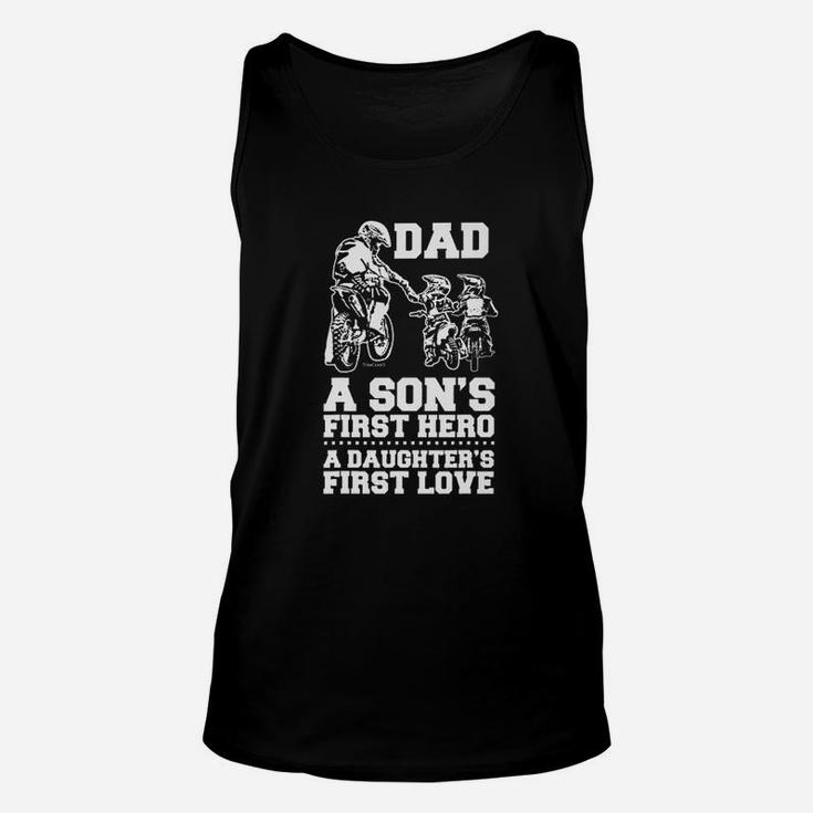 Dad A Sons First Hero A Daughters First Love Motocross Unisex Tank Top