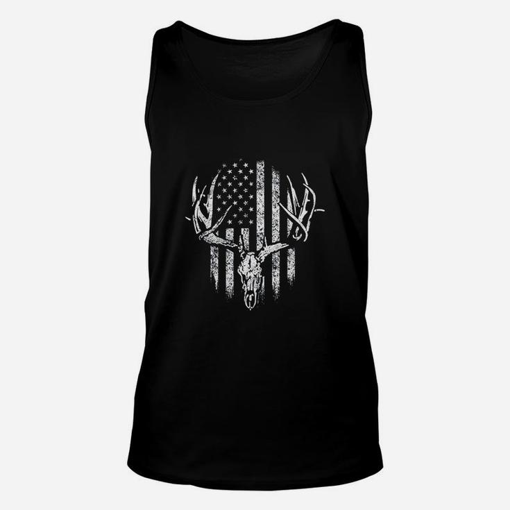Deer Skull Hunters America Flag Fathers Day Hunting Lover Unisex Tank Top