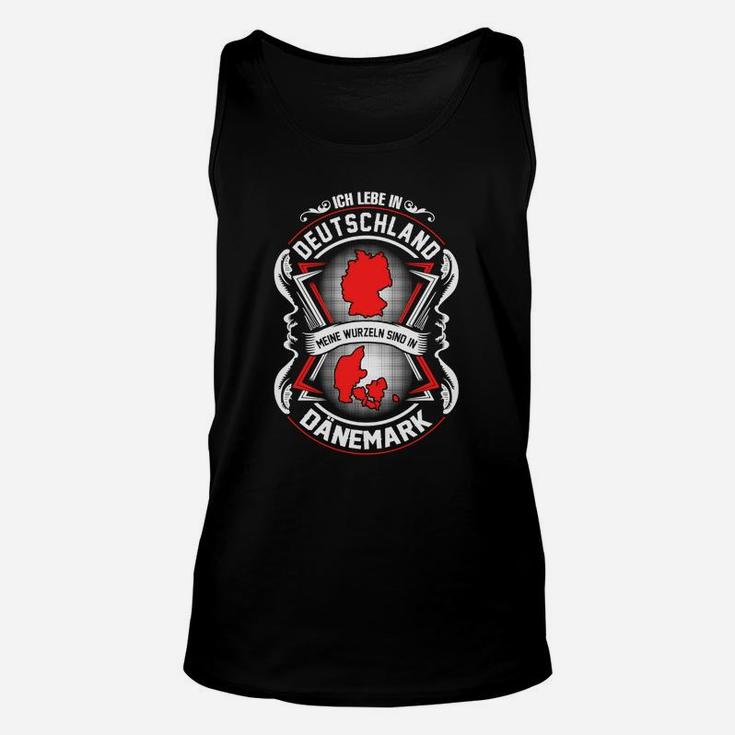 Deutschland-Dänemark Freundschafts-Unisex TankTop, Schwarz-Rot mit Wappen & Herz