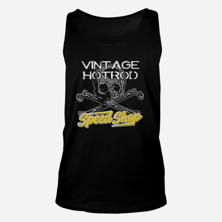 Devil Vintage Speed Shop Skull Crossbones Yellow Racing Garage Unisex Tank Top