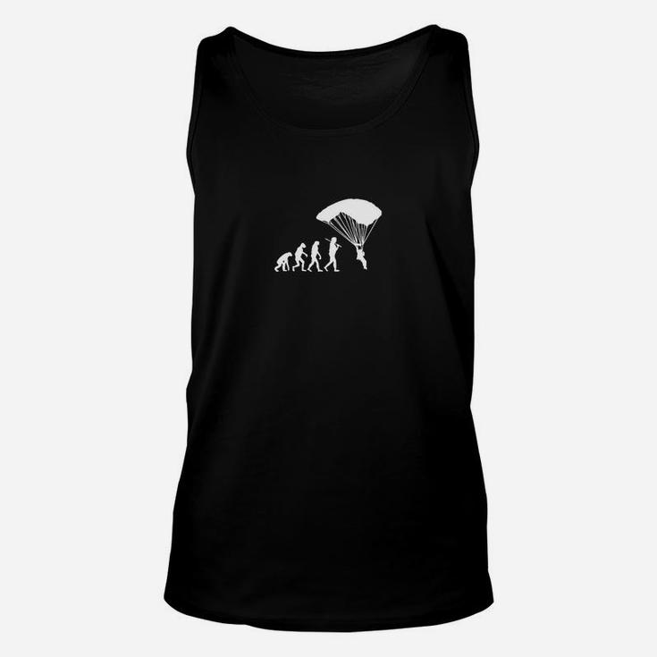 Evolution zum Fallschirmspringer Unisex TankTop, Schwarzes Tee für Adrenalinjunkies