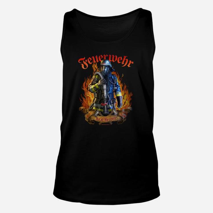 Feuerwehrmann Unisex TankTop in Schwarz mit Mutigem Motiv und Flammen