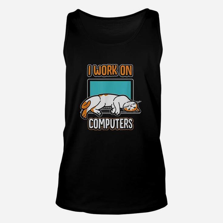 Funny Cats And Computers Halloween Kitty For Pet Lovers Unisex Tank Top