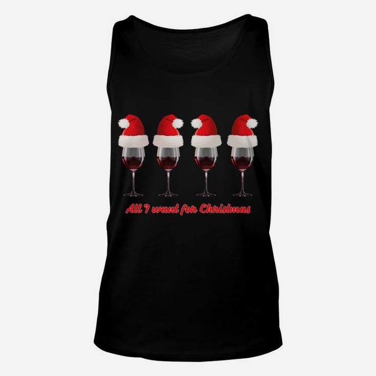 Funny Christmas Wine Glasses Red Wine Santa Hats Tee Unisex Tank Top