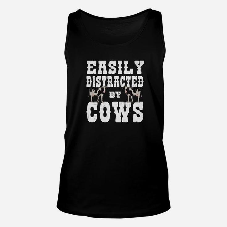 Funny Farmer Gifts Easily Distracted By Cows Vintage Unisex Tank Top