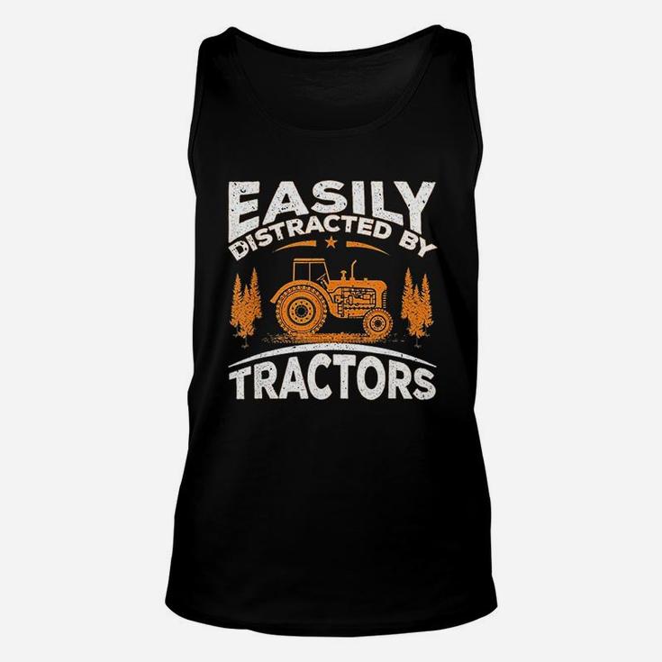 Funny Farming Quote Gift Easily Distracted By Tractors Unisex Tank Top