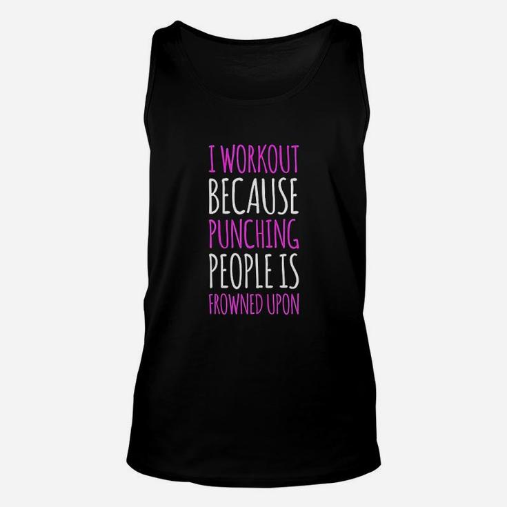 Funny Gym I Workout Because Punching People Unisex Tank Top