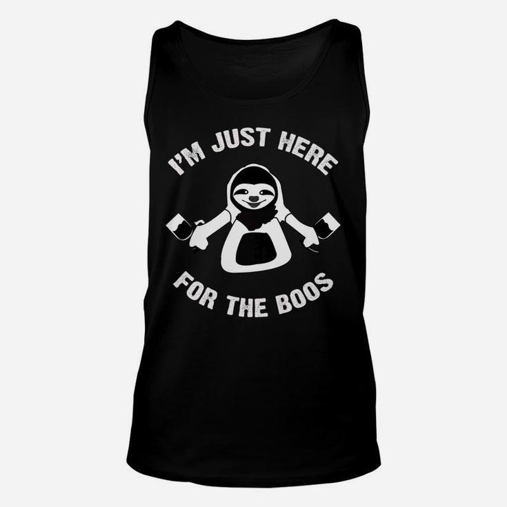 Funny Halloween Wine Sloth Im Just Here For The Boos Unisex Tank Top