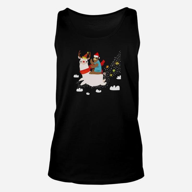 Funny Santa Sloth Riding Llama Reindeer Christmas Unisex Tank Top