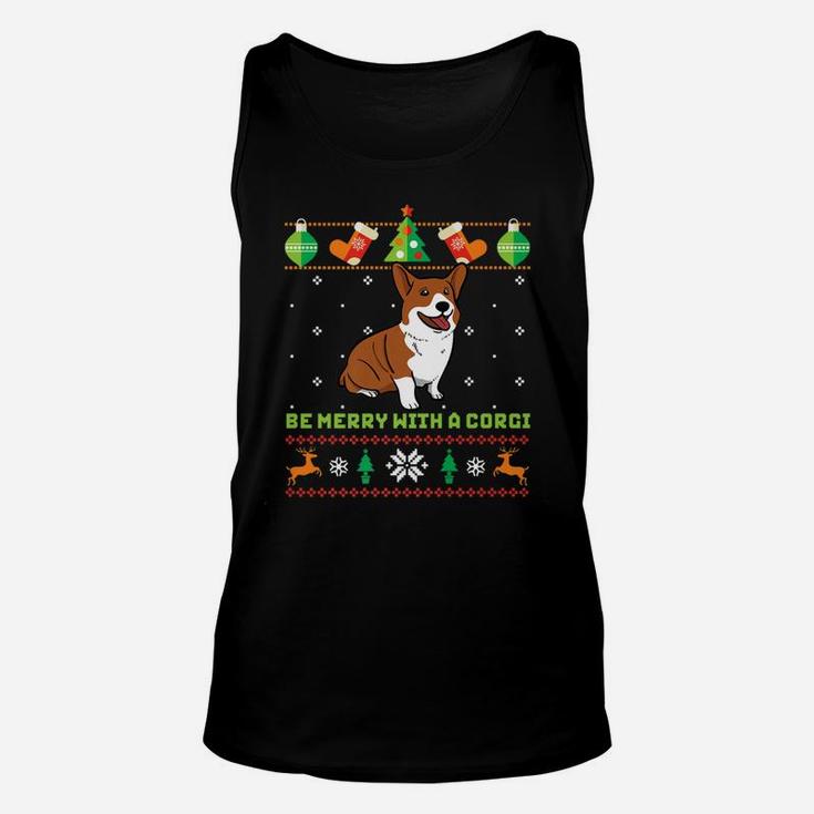 Funny Ugly Christmas Sweater Dog Be Merry With Corgi Unisex Tank Top