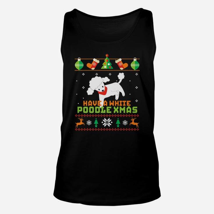 Funny Ugly Sweater Dog Lover White Poodle Christmas Unisex Tank Top