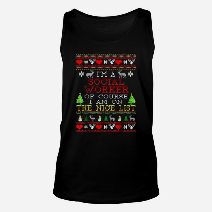 Gift For Social Worker Ugly Christmas Sweater Tshirt Unisex Tank Top