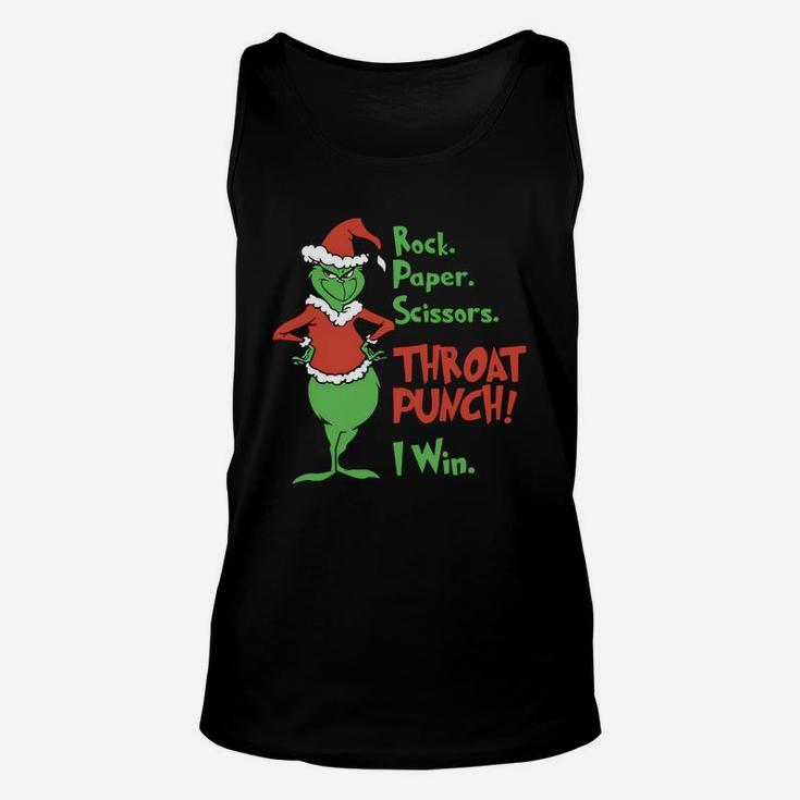 Grinch Rock Paper Scissors Throat Punch I Win Christmas Unisex Tank Top