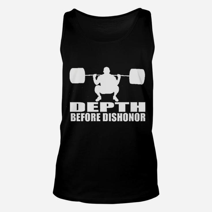 Health Fitness Gear Depth Before Dishonor Workout Powerlifting Squat Gym Unisex Tank Top