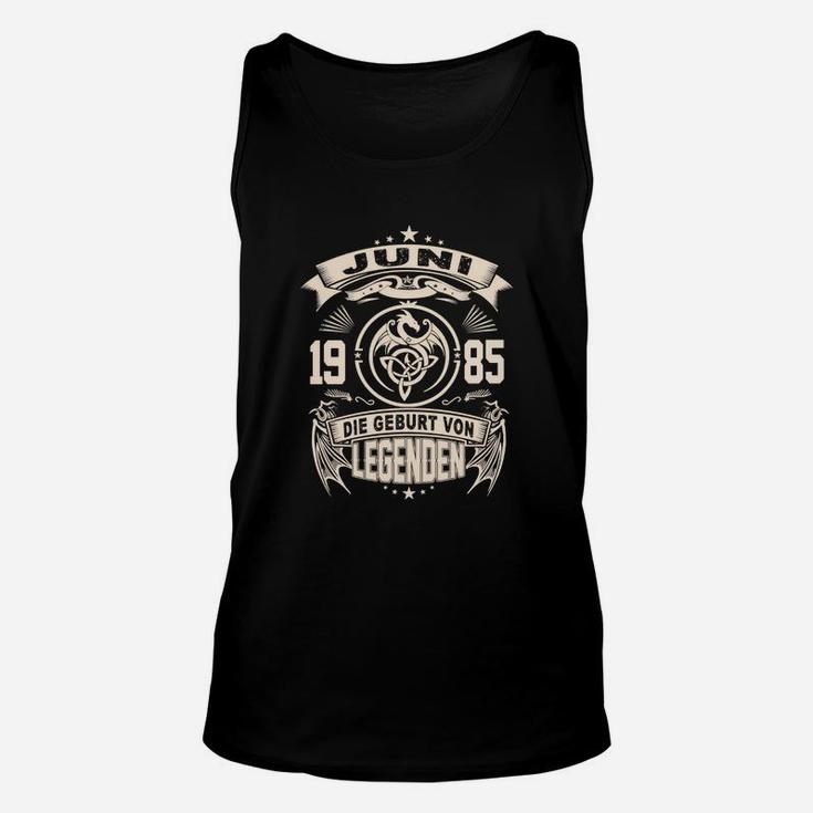 Herren Unisex TankTop 19. Juni 1985, Geburt von Legenden Design, Schwarzes Unisex TankTop