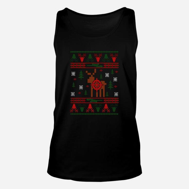 Hunting Ugly Christmas Sweater, Reindeer Hunter T-shirt Unisex Tank Top
