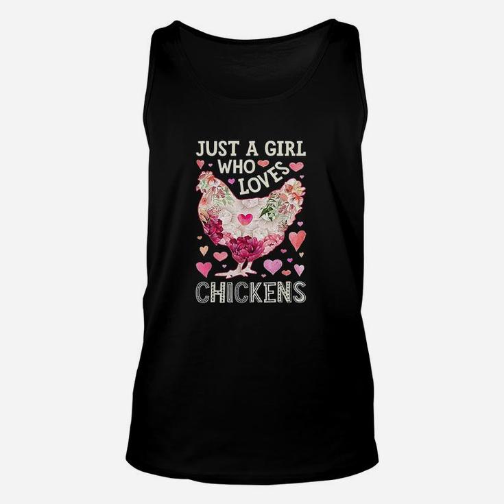 Just A Girl Who Loves Chickens Chicken Silhouette Flower Unisex Tank Top