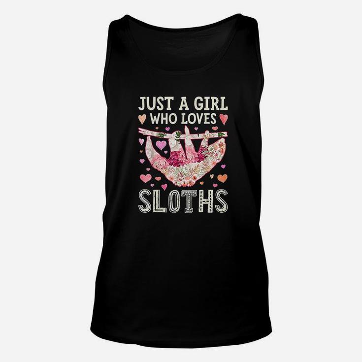 Just A Girl Who Loves Sloths Funny Sloth Silhouette Flower Unisex Tank Top