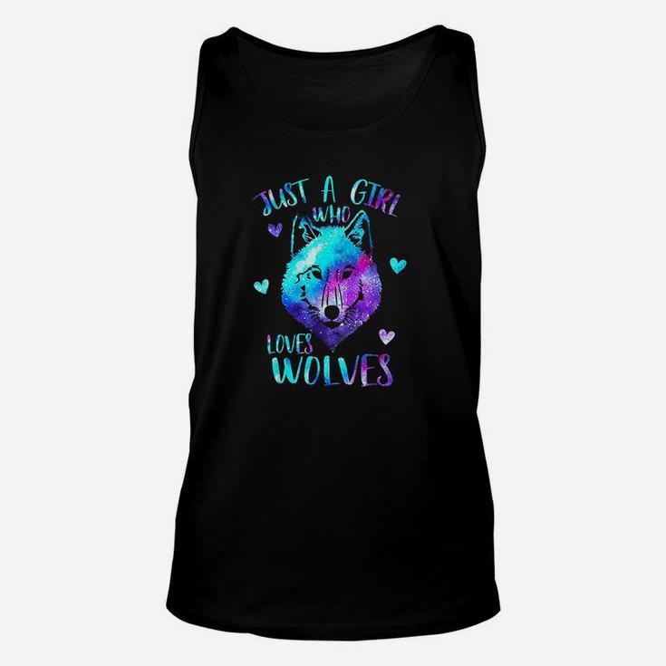 Just A Girl Who Loves Wolves Galaxy Space Unisex Tank Top