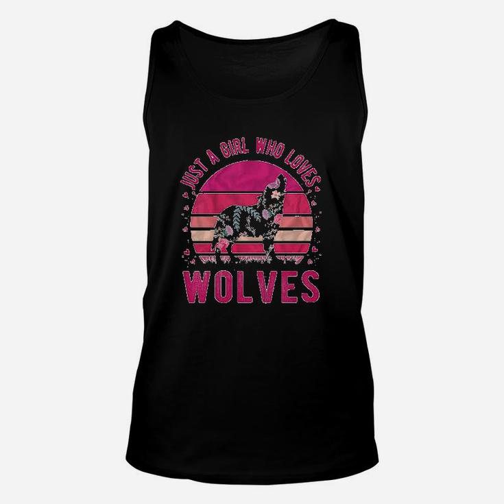 Kids Just A Girl Who Loves Wolves Vintage Retro Gift Unisex Tank Top