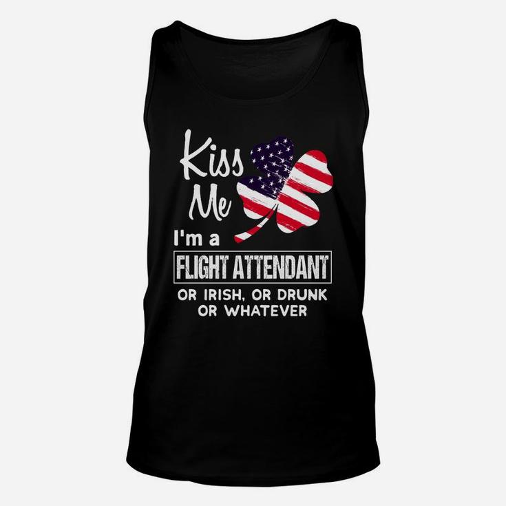 Kiss Me I Am A Flight Attendant Irish Shamrock St Patricks Day 2021 Funny Saying Job Title Unisex Tank Top