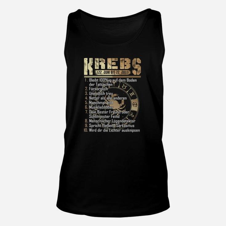 Krebs Sternzeichen Unisex TankTop mit goldfarbenen Eigenschaften, Geburtstag