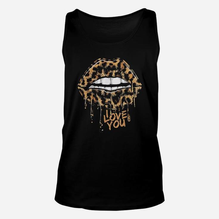 Leopard Print Lips Kiss Me I Love You Valentin Lipstick Unisex Tank Top