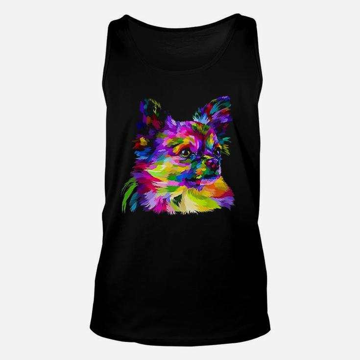 Long Hair Chihuahua Pop Art Portrait Art For Dog Owners Unisex Tank Top