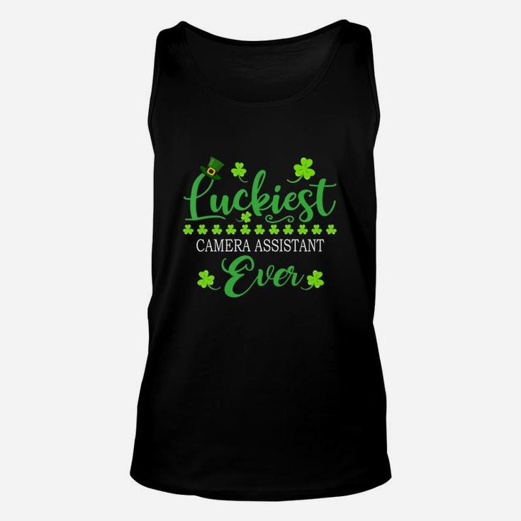 Luckiest Camera Assistant Ever St Patrick Quotes Shamrock Funny Job Title Unisex Tank Top